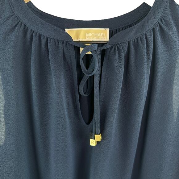 Michael Kors Navy Blue Womens Size Small Cold Shoulder Keyhole Gold Accent - Picture 2 of 10